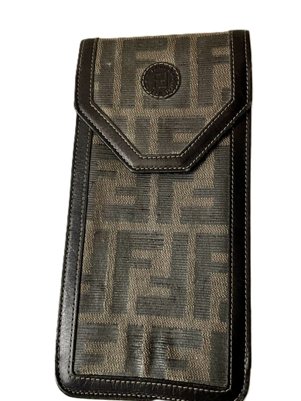 Fendi Zucca FF Logo Phone Pouch Vintage Canvas Leather. Made in Italy